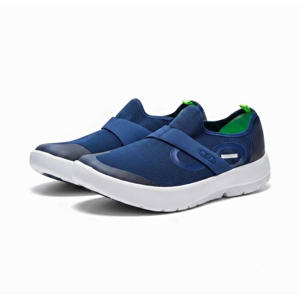 OOFOS OOmg Mens 11 Low Mesh Recovery Shoes Blue White Slip-On Sneakers Footwear